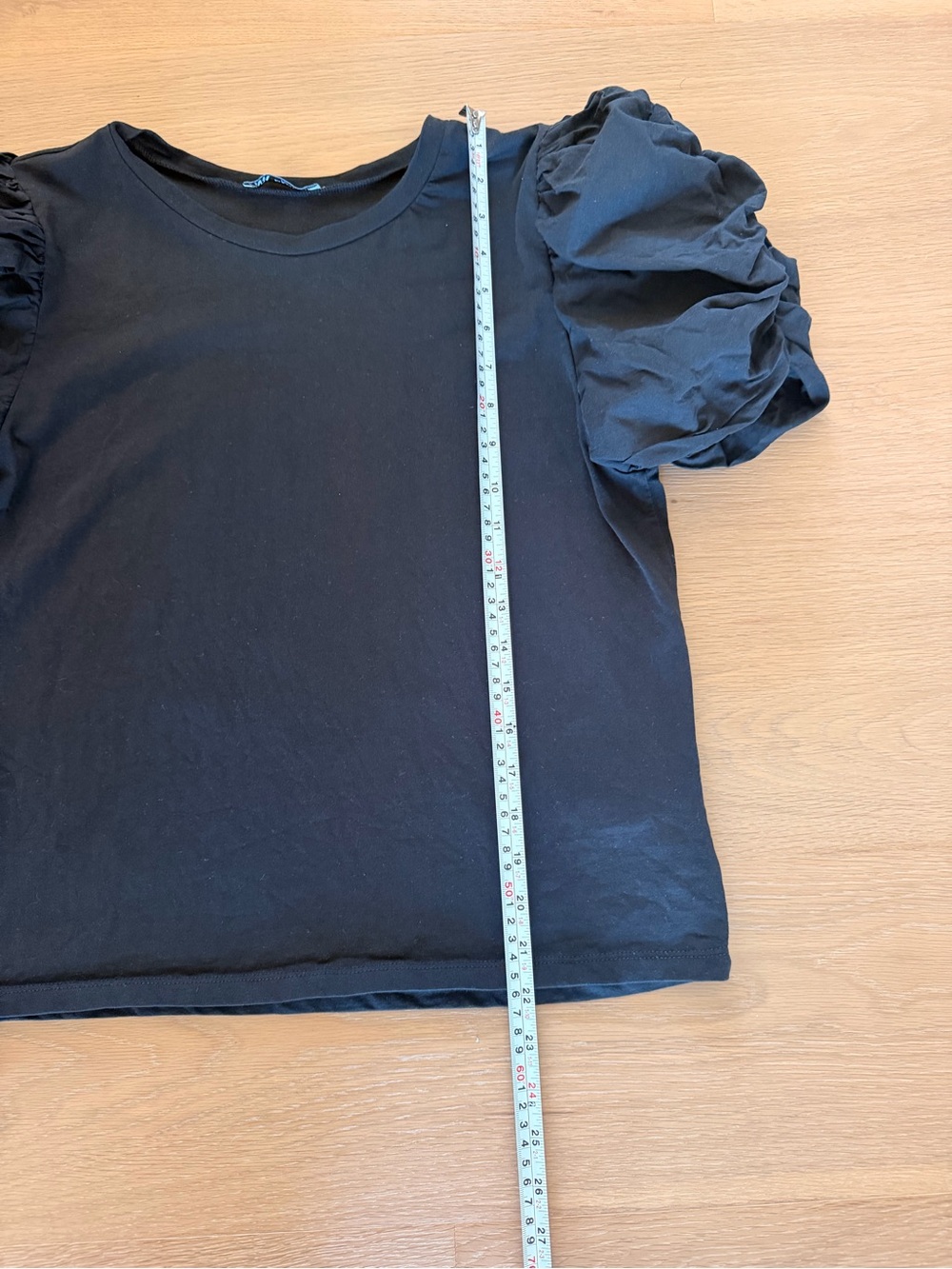 Puff-Sleeve Cotton Tee - Black - Picture 6 of 8